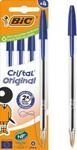 BIC Cristal Original Kugelschreiber Blau, 4er Box, 1,0 mm, mittlere Spitze