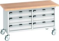 Bott Kastenwerkbank cubio, 6 Schubladen, 4 feststellabre Rollen,