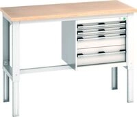 Bott Werkbank cubio, manuell h&ouml;henverstellbar, Buche-Multiplexplatte, B 1500 x...