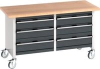 Bott Kastenwerkbank cubio, 6 Schubladen, 4 feststellabre Rollen,