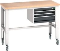 Bott Werkbank cubio, 4 Rollen, mit H&auml;ngeschrank, Buche-Multiplexplatte, B 1500...