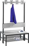 Garderobenbank Basic Plus, 2-seitig, R&uuml;ckenlehne, mit Schuhrost, Fussgestell