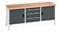 Bott Kastenwerkbank cubio, mit 3 Schubladen, Stahl, Buche-Multiplexplatte, B 2000 x T