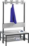 Garderobenbank Basic Plus, 2-seitig, R&uuml;ckenlehne, mit Schuhrost, Fu&szlig;gestell