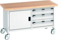 Bott Kastenwerkbank Cubio, 4 Lenkrollen, 3 Schubladen, 1 T&uuml;r, 40 mm