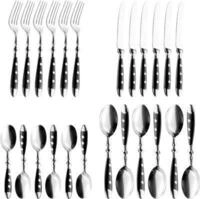 24-tlg Besteckset 6 Pers., Schwarz, Edelstahl 18/0 poliert, geschmiedete Messer,