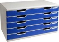 Exacompta MODULO A3 Schubladenbox 5 Laden Blau, f&uuml;r A4&ndash;A3+, staubgesch&uuml;tzt, leise