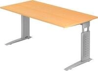 Schreibtisch TARVIS, C-Fu&szlig;, Rechteck, B 1600 mm, Gestell silber, h&ouml;henverstellbar,