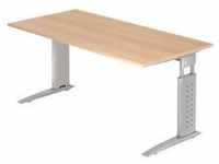 Schreibtisch TARVIS, C-Fuß, Rechteck, B 1600 mm, Gestell silber, höhenverstellbar,