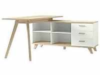 Schreibtisch OSLO mit Sideboard, B 1440 x T 1450 x H 750 mm, weiß/Sanremo-Eiche-Nb.