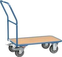 Magazinwagen, mit Holzplattform, L 850 x B 500 mm, bis 400 kg, Stahlrohr, blau