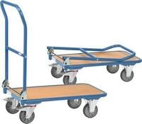 Klappwagen, Stahl/Holz, bis 250 kg, 900 x 600 mm, TPE-Bereifung, blau/buche