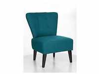 Lounge Sessel BRIGHTON, Stoffbezug, Vintage-Look, Massivholzbeine, blau