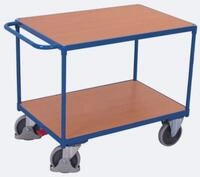 Schwerer Tischwagen, Stahl/MDF-Platte, Enzianblau/Buche-Dekor, 2 Etagen, L 1000 x B