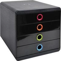 Schubladenbox POP-BOX Schwarz/Harlekin, 4 geschlossene Laden, A4/A4+/24x32 cm, leise,