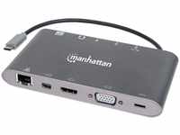 Manhattan USB-C Dock/Hub with Card Reader, Ports (x8): USB-C to HDMI, Audio 3.5mm,