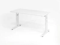 Home Office Tisch, Rechteck, C-Fu&szlig;, B 1400 x T 672 x H 650-850 mm, wei&szlig;/wei&szlig;