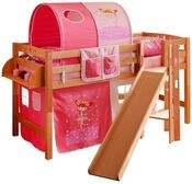 Ticaa Hochbett mit Rutsche Podestbett "Tino " Buche Natur Motiv, teilbar mit