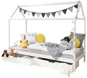 Ticaa Kinderbett Hausbett "Lina " mit Schubk&auml;sten 90x200 cm Kiefer wei&szlig;...