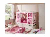 TiCAA Hausbett Mini mit 4 Schubladen Prinzessin Rosa