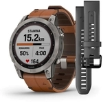 Garmin Fenix 7 Sapphire Solar Titanium Titan mit braunem Lederarmband