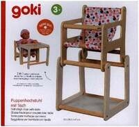 Goki 51483 - Puppenhochstuhl mit Tisch, 2in1, Holz