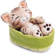 NICI - Kuscheltier Katze Bengal 12cm schlafend im K&ouml;rbchen hellgr&uuml;n
