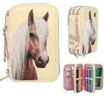 Miss Melody 3 Fach Federtasche mit Pferdekopf Applikation