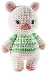 Heunec 930476 - Schwein geh&auml;kelt, rosa mit gr&uuml;n-wei&szlig;em Pullover, 15cm