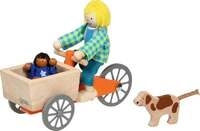 Lastenfahrrad mit 2 Biegepuppen und Hund