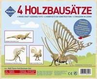 PEBARO 860 - Holzbausatz Tier-Set, Hahn, Ouranosaurus, Krokodil, Schmetterling, 4