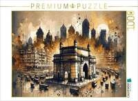 CALVENDO Puzzle Mumbais Gateway in sepiafarbenen Aquarellschattierungen durch KI