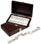 Domino, Doppel 6, in Box aus Walnussoptik