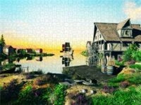 CALVENDO Puzzle Dorf am Meer mit Segelschiff 1000 Teile Lege-Gr&ouml;&szlig;e 64x48cm