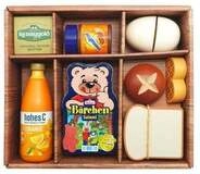 K&uuml;chenspielzeug Gro&szlig;es Fr&uuml;hst&uuml;cks-Set 8 Teile Holz & 1 Metalldose