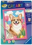 CreArt, Malen nach Zahlen Kinder - Corgi im Bl&uuml;tenmeer