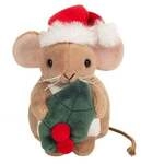 Teddy Hermann 94629 - Weihnachtsmaus mit Ilexblatt, Pl&uuml;sch, 11 cm