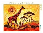 CALVENDO Puzzle Giraffenfamilie vor kunstvoller Savannensonne 1000 Teile...