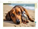 CALVENDO Puzzle Dackel und zutrauliche M&ouml;we am Sandstrand 1000 Teile...