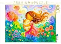 CALVENDO Puzzle Puzzlespiel M&auml;dchen mit Katze im Wind in moderner kindlicher