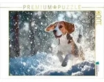 CALVENDO Puzzle Beagle - Mit fliegenden Ohren ins Wintergl&uuml;ck 1000 Teile