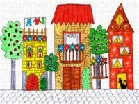 CALVENDO Puzzle Drei bunte H&auml;user 1000 Teile Puzzle quer 1000 Teile Lege-Gr&ouml;&szlig;e 64