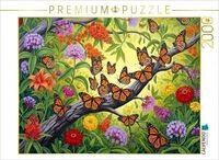 CALVENDO Puzzle Monarchfalter sammeln sich auf einem Ast zwischen leuchtenden Bl&uuml;ten