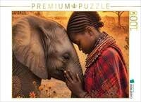 CALVENDO Puzzle Herzen der Savanne. Massai-M&auml;dchen & Elefantenkalb 1000 Teile