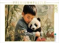 CALVENDO Puzzle Sanfte Begegnung im Bambuswald. Chinesischer Junge & Pandababy 2000