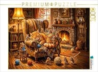 CALVENDO Puzzle Katze schl&auml;ft im Ohrensessel w&auml;hrend M&auml;use eine warme Decke