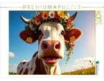 CALVENDO Puzzle Kuh tr&auml;gt Blumenkranz auf dem Kopf 1000 Teile Lege-Gr&ouml;&szlig;e 64...