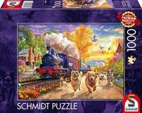 Schmidt 58070 - Hunderennen mit Dampflok, Puzzle, 1000 Teile