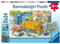 Puzzle Ravensburger M&uuml;llabfuhr und Abschleppwagen 2 X 24 Teile