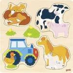 Goki 57430 - Einlegepuzzle Bauernhoftiere, 12-teilig, Holz, 27x27cm